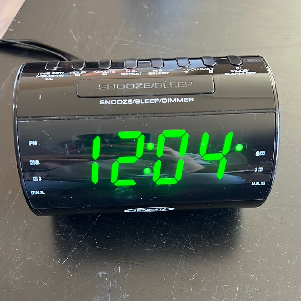 Black Digital Alarm Clock with Green Display